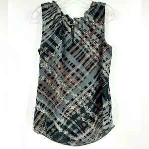 Cabi #3451 Graph Trellis Gray Sleeveless Blouse-Size small